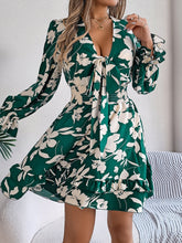 Load image into Gallery viewer, Feminine Lilac Ruffled Printed Long Sleeve Dress Summer Cute Midi Dress