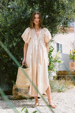 Load image into Gallery viewer, Smocked Puff Sleeve Midi Dress – Chic and Flattering Midi Dress with Puff Sleeves and Smocked Detailing for a Feminine Silhouette