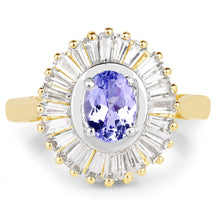 Load image into Gallery viewer, 14K Yellow Gold Plated 2.16 Carat Genuine Tanzanite & White Topaz .925 Sterling Silver Ring