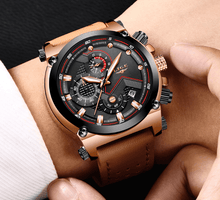 将图片加载到图库查看器,Men's Waterproof Modern Watch With Leather Belts, Stainless Steel Case Excellent Look Perfect Gift