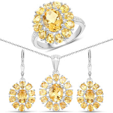 Load image into Gallery viewer, 12.24 Carat Genuine Citrine and White Topaz .925 Sterling Silver 3 Piece Jewelry Set (Ring, Earrings, and Pendant w/ Chain)