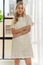 Load image into Gallery viewer, Applique Round Neck Short Sleeve Shift Dress – Timeless & Elegant Round Neck Shift Dress with Sophisticated Applique Detailing for Versatile Day-to-Night Wear