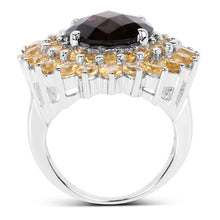 Load image into Gallery viewer, 8.56 Carat Genuine Smoky Quartz & Citrine .925 Sterling Silver Ring