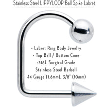 将图片加载到图库查看器,14G Stainless Steel LIPPYLOOP Ball Spike Labret