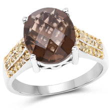 Load image into Gallery viewer, 4.87 Carat Genuine Smoky Quartz and Yellow Diamond .925 Sterling Silver Ring