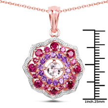Load image into Gallery viewer, 14K Rose Gold Plated 2.30 Carat Genuine Morganite, Rhodolite and Amethyst .925 Sterling Silver Pendant