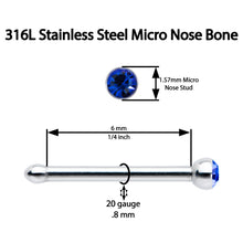 将图片加载到图库查看器,20G Stainless Steel Sapphire Blue Gem Micro Nose Bone