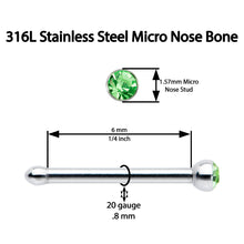 将图片加载到图库查看器,20G Stainless Steel Green Gem Micro Nose Bone