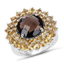 Load image into Gallery viewer, 8.56 Carat Genuine Smoky Quartz & Citrine .925 Sterling Silver Ring