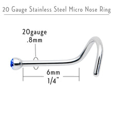 Load image into Gallery viewer, 20G Stainless Steel Sapphire Blue Gem Micro Nose Ring Twister
