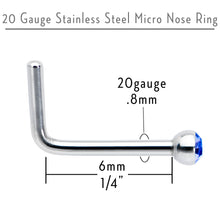 将图片加载到图库查看器,20G Stainless Steel Sapphire Blue Gem Micro Nose Ring L-Shaped