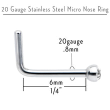 将图片加载到图库查看器,20G Stainless Steel Clear Gem Micro Nose Ring L-Shaped