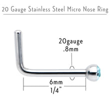 Load image into Gallery viewer, 20G Stainless Steel Aqua Gem Micro Nose Ring L-Shaped