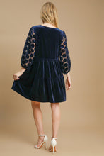 将图片加载到图库查看器,Dotted Lace Sleeve Tiered Velvet Mini Dress For Women – Vintage Velvet Dress, Lace Sleeve Mini Dress, Tiered Velvet Dress, Elegant Party Dress
