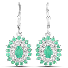 Load image into Gallery viewer, 6.53 Carat Genuine Zambian Emerald and White Topaz .925 Sterling Silver 3 Piece Jewelry Set (Ring, Earrings, and Pendant w/ Chain)