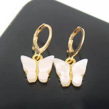 Load image into Gallery viewer, 14K Gold and Lab Created Opal Butterfly Drop Earring