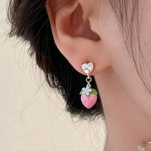Load image into Gallery viewer, 14K-Gold Cute Strawberry Hanging Earring