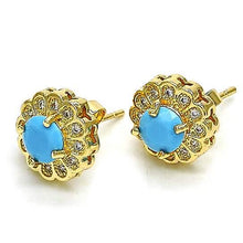 Load image into Gallery viewer, 14k Gold Filled High Polish Finsh Turquoise Flower Stud Earring with Micro Pave
