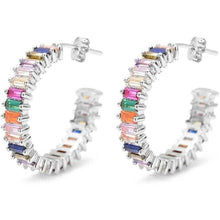 Load image into Gallery viewer, 14K Gold Plated Cubic Zirconia Multicolor Rainbow Round Hoop Stud Earrings