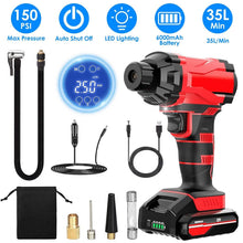 Load image into Gallery viewer, 150 PSI 12V Portable Cordless Tire Pump 6000mAh Rechargeable with LED Light