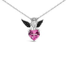 Load image into Gallery viewer, Sterling Silver Diamond Accent & Created Pink Sapphire Angel Heart Pendant Necklace