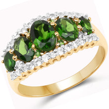 Load image into Gallery viewer, 18K Yellow Gold Plated 2.70 Carat Genuine Chrome Diopside and White Topaz .925 Sterling Silver Ring