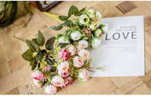 Load image into Gallery viewer, 15heads/1 bundle Silk Tea Roses Bride Bouquet for Christmas Home Wedding New Year Decoration Fake Artificial Flowers Home Decor