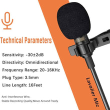 Load image into Gallery viewer, 16 Feet Single Head Lavalier Lapel Microphone Omnidirectional Condenser Mic