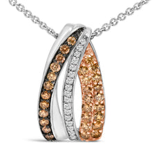 Load image into Gallery viewer, Tri Tone Sterling Silver 1/2 Cttw White and Brown Diamond Pendant Necklace
