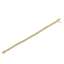 将图片加载到图库查看器,10K Yellow Gold Plated .925 Sterling Silver 2.0 Cttw Round Diamond Cluster "X" Shaped Link Bracelet (H-I Color, I3 Clarity) - 7"