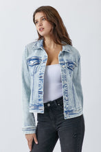Load image into Gallery viewer, Button Up Washed Jacket Blue Classic Buttoned Jacket With Pocket Detail For Women