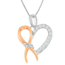 Load image into Gallery viewer, Two-Toned .925 Sterling Silver 1/5 cttw Round Cut Diamond Ribbon Heart Accent Pendant Necklace (H-I, I2-I3)