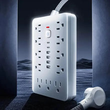 Load image into Gallery viewer, 17-in-1 Surge Protector Power Cord 5Ft Braided Flat Extension Cable with 6 USB Chargers, 2 USB C, 11 AC Power Outlets