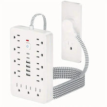 Load image into Gallery viewer, 17-in-1 Surge Protector Power Cord 5Ft Braided Flat Extension Cable with 6 USB Chargers, 2 USB C, 11 AC Power Outlets
