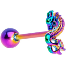Load image into Gallery viewer, Rainbow Titanium Anodized 3-D Dragon Barbell Tongue Ring