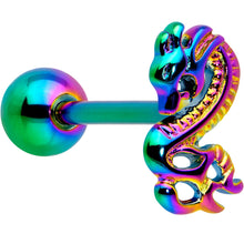 Load image into Gallery viewer, Rainbow Titanium Anodized 3-D Dragon Barbell Tongue Ring