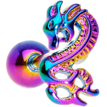 Load image into Gallery viewer, Rainbow Titanium Anodized 3-D Dragon Barbell Tongue Ring