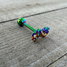 Load image into Gallery viewer, Rainbow Titanium Anodized 3-D Dragon Barbell Tongue Ring