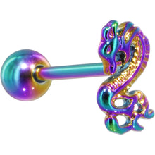 Load image into Gallery viewer, Rainbow Titanium Anodized 3-D Dragon Barbell Tongue Ring