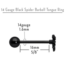 将图片加载到图库查看器,Black Titanium Anodized 3-D Spider Barbell Tongue Ring