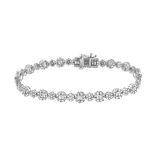 Load image into Gallery viewer, 10K White Gold 4.0 cttw Brilliant Round-cut and Baguette Diamond Floral Cluster Link Bracelet (I-J Clarity, I1-I2 Color) - Size 7"