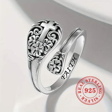 Load image into Gallery viewer, 925 Sterling Silver Bohemian Faith Ring – Adjustable Vintage Cross