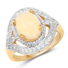 Load image into Gallery viewer, 14K Yellow Gold Plated 1.88 Carat Genuine Ethiopian Opal and White Topaz .925 Sterling Silver Ring