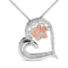 Load image into Gallery viewer, 14K Rose Gold Plated Sterling Silver 1/10 Cttw Diamond Paw & Heart Pendant Necklace