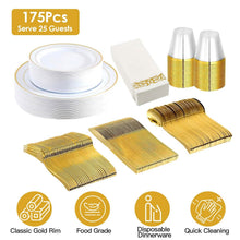 Load image into Gallery viewer, 175-Pieces: Disposable Gold Dinnerware Set