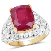 Load image into Gallery viewer, 14K Yellow Gold Plated 10.76 Carat Glass Filled Ruby and White Topaz .925 Sterling Silver Ring