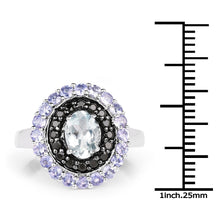 Load image into Gallery viewer, 1.77 Carat Genuine Aquamarine, Black Spinel and Tanzanite .925 Sterling Silver Ring