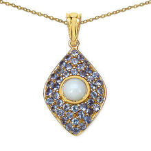 Load image into Gallery viewer, 14K Yellow Gold Plated 1.82 Carat Genuine Ethiopian Opal & Tanzanite .925 Sterling Silver Pendant