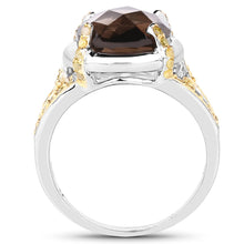Load image into Gallery viewer, 3.28 Carat Genuine Smoky Quartz and Yellow Diamond .925 Sterling Silver Ring