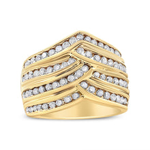 Load image into Gallery viewer, 10K Yellow Gold Plated .925 Sterling Silver 1 1/2 Cttw Diamond Channel Band (Champagne Color, I2-I3 Clarity) Ring Size 7